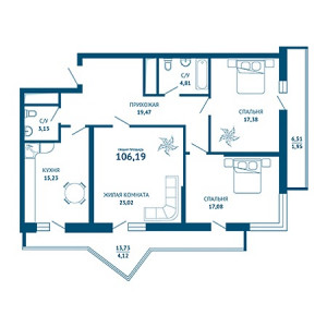 3 комнатная 106.19м²