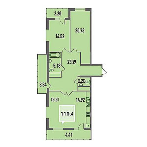 2 комнатная 110.4м²