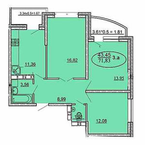 3 комнатная 71.83м²