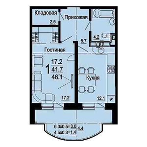 1 комнатная 46.1м²