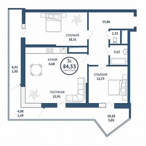 3 комнатная 84.53м²