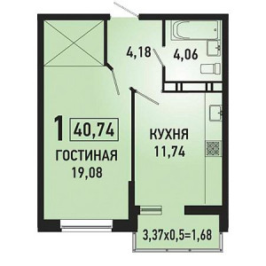 1 комнатная 40.74м²