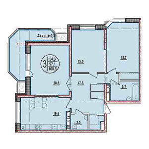 3 комнатная 100.5м²