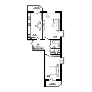 2 комнатная 77.98м²