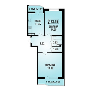 2 комнатная 63.45м²