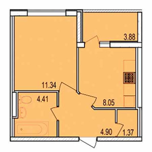 1 комнатная 32.01м²