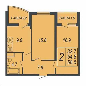 2 комнатная 58.5м²