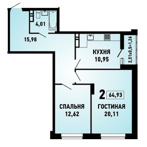 2 комнатная 64.93м²