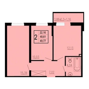 2 комнатная 49.77м²