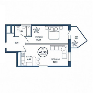 2 комнатная 62.53м²