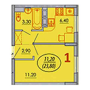 1 комнатная 23.8м²