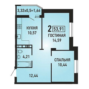 2 комнатная 53.91м²