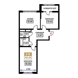 2 комнатная 68.48м²