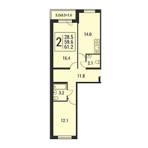 2 комнатная 61.2м²