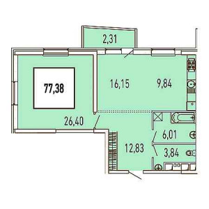 2 комнатная 77.38м²