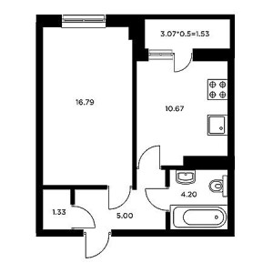 1 комнатная 39.52м²