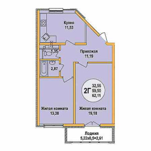 2 комнатная 62.11м²