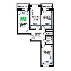 3 комнатная 79.07м²