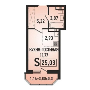 Студия 25.03м²