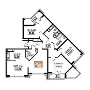 3 комнатная 125.78м²