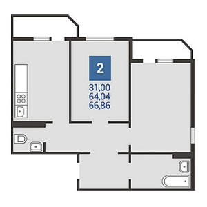 2 комнатная 66.86м²