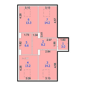 3 комнатная 72.6м²