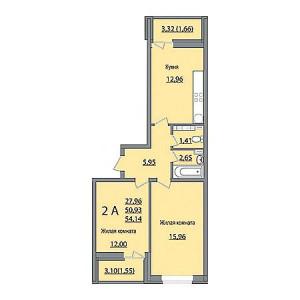 2 комнатная 54.14м²