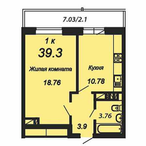 1 комнатная 39.3м²