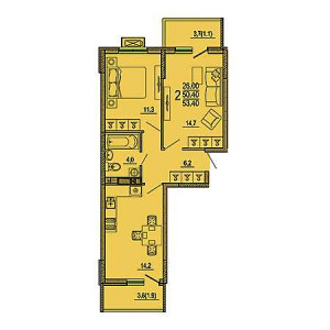 2 комнатная 53.4м²