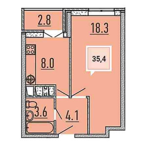 1 комнатная 35.4м²