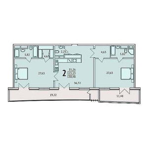 2 комнатная 130.48м²