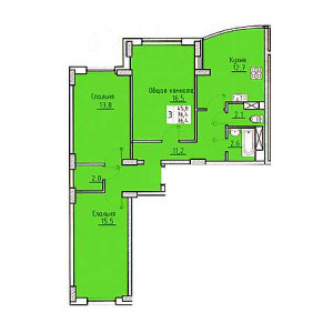 3 комнатная 76.4м²