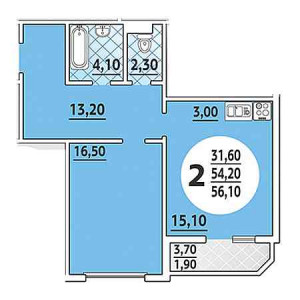 2 комнатная 56.1м²