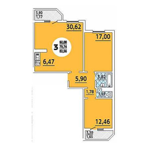 3 комнатная 82.56м²