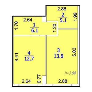 1 комнатная 37.7м²