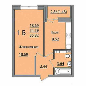 1 комнатная 35.85м²