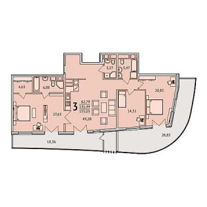 3 комнатная 155.03м²