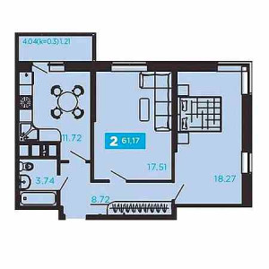 2 комнатная 61.17м²