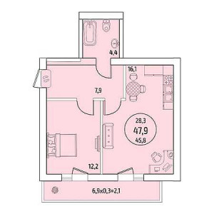 2 комнатная 47.9м²