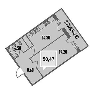 1 комнатная 50.47м²