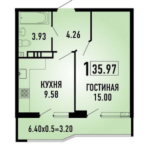 1 комнатная 35.97м²