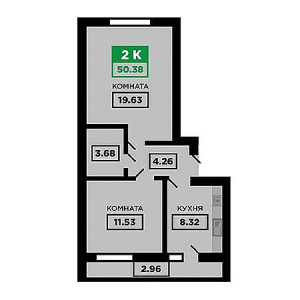 2 комнатная 50.38м²