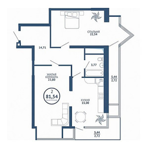 2 комнатная 81.54м²