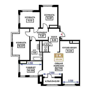 4+ комнат 121.39м²