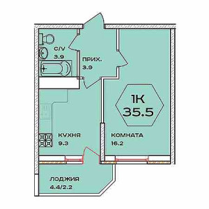 1 комнатная 35.5м²