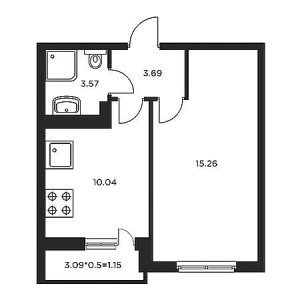 1 комнатная 34.11м²