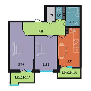 2 комнатная 57.93м²