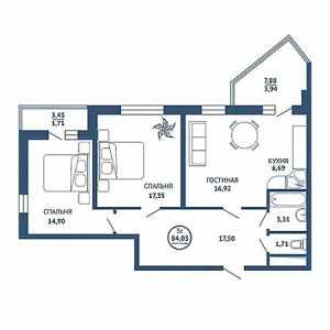 3 комнатная 84.02м²