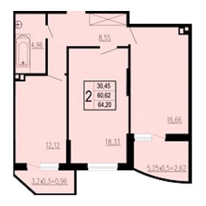 2 комнатная 64.2м²