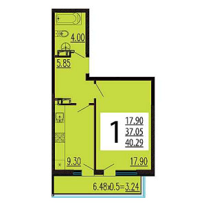 1 комнатная 40.29м²